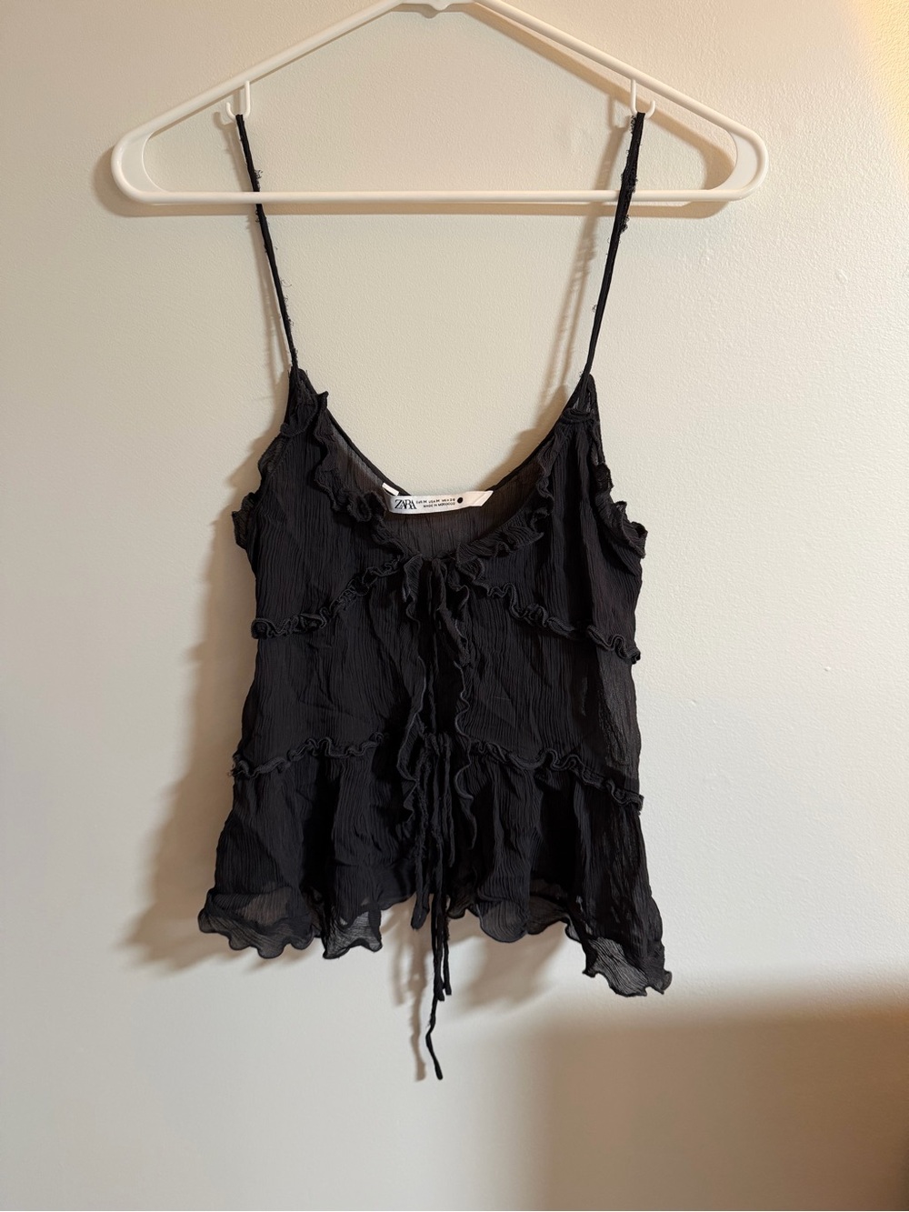 Zara Black Ruffled Spaghetti Strap Tank Top